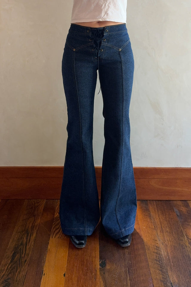 PREORDER: The Denim Lace Up Jean (Dark Wash)