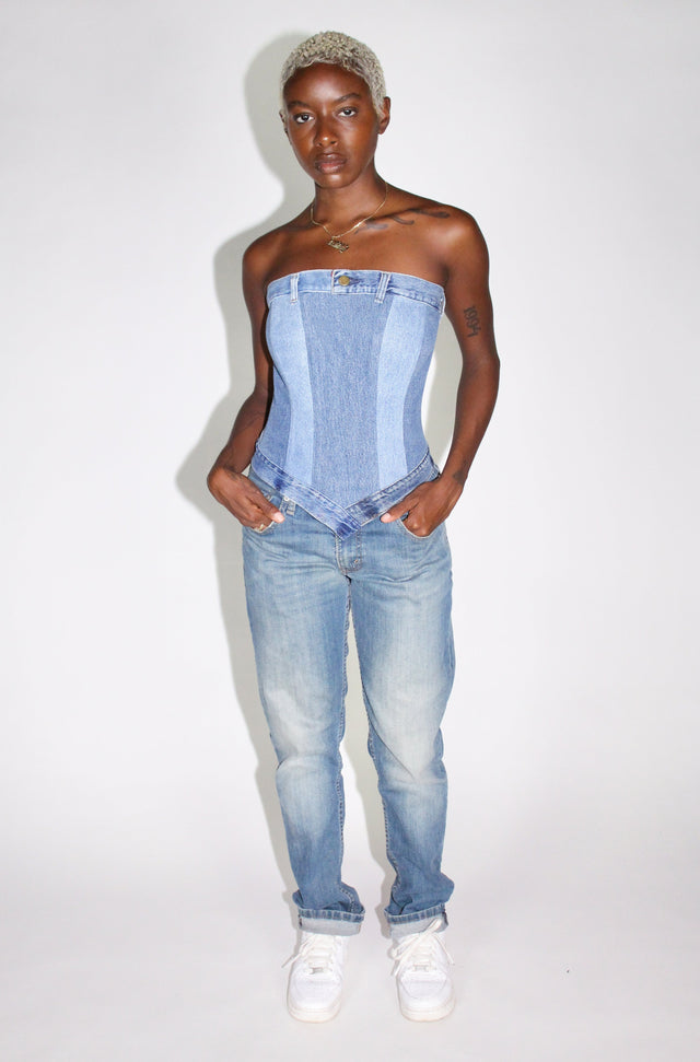 Denim Corset Top Women Y2K Sequin Star Print Fringe Jean Vest Tops