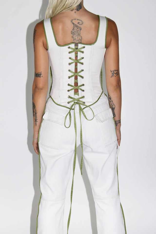 ATELIER CORSET: WHITE DENIM LACE UP