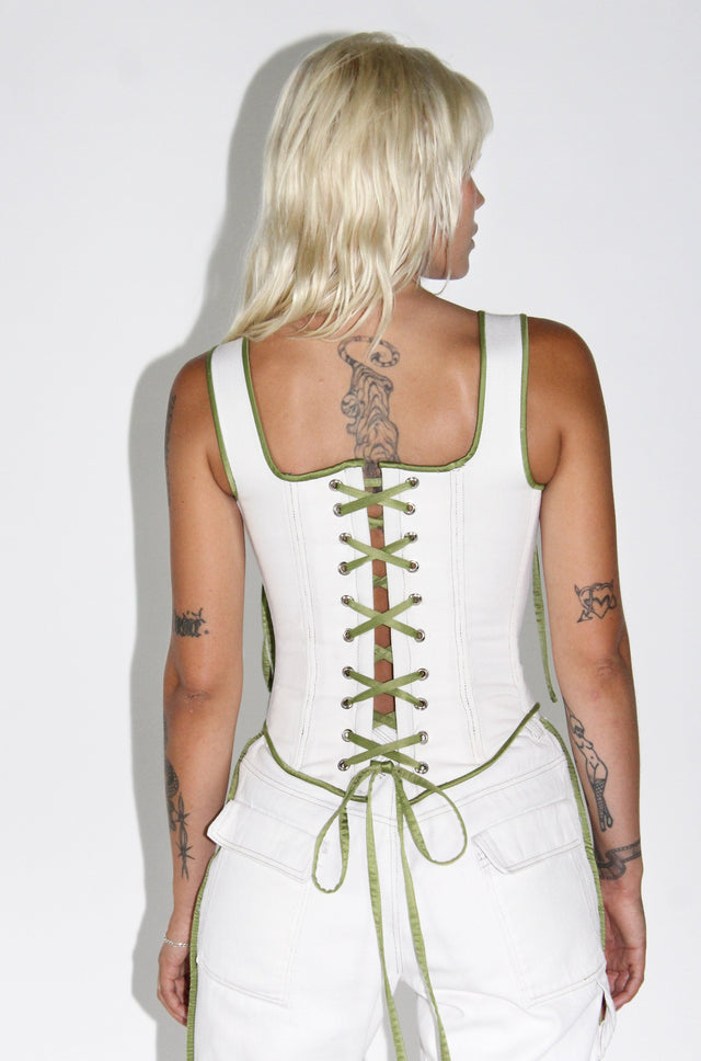 ATELIER CORSET: WHITE DENIM LACE UP