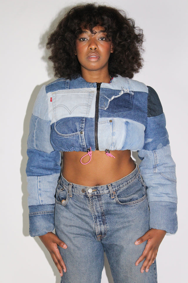 THE CROP DENIM PUFFER