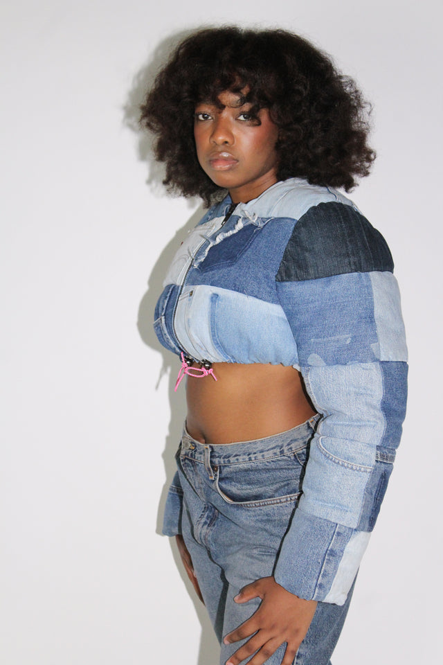 THE CROP DENIM PUFFER