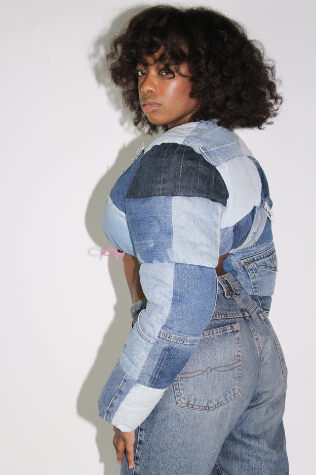 THE CROP DENIM PUFFER