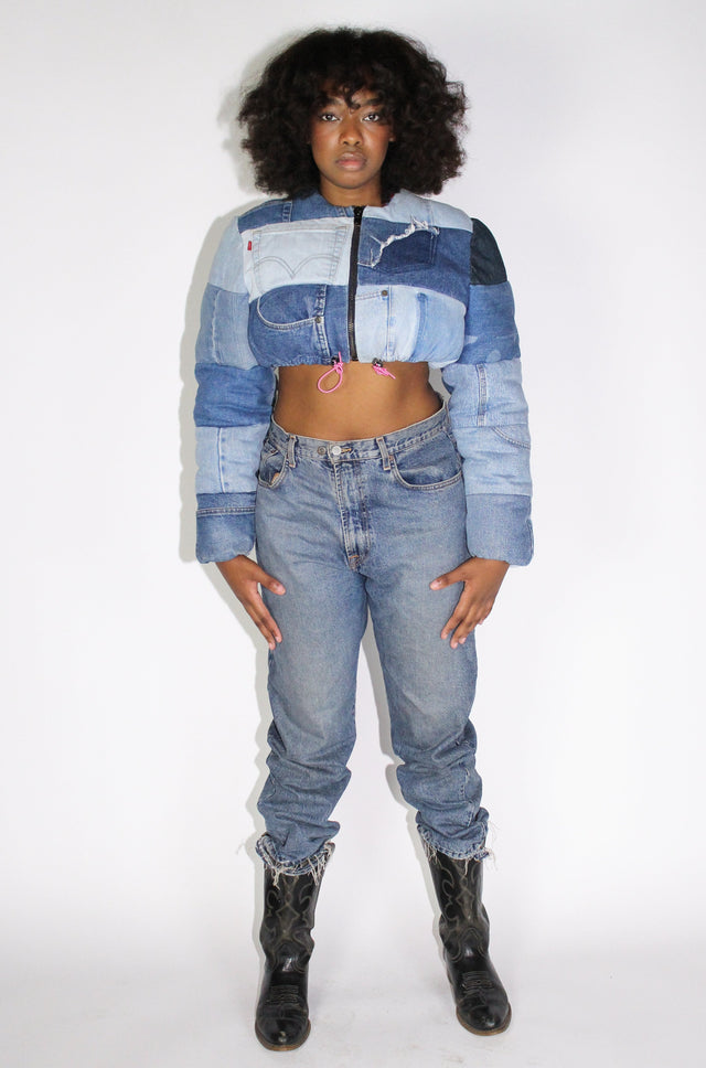 THE CROP DENIM PUFFER