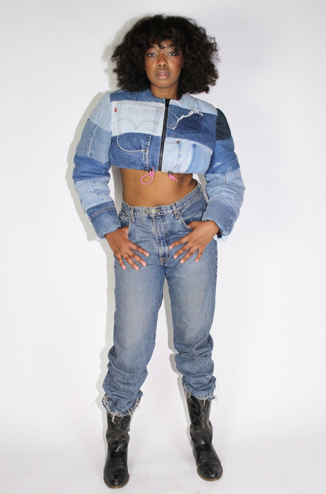 THE CROP DENIM PUFFER